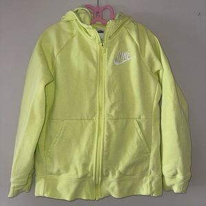 Nike, girls nike neon green zip up hoodie, size medium